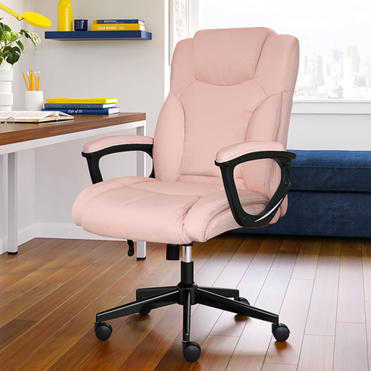 Serta - Connor Upholstered Executive High-Back Office Chair with Lumbar Support - Microfiber - Pink