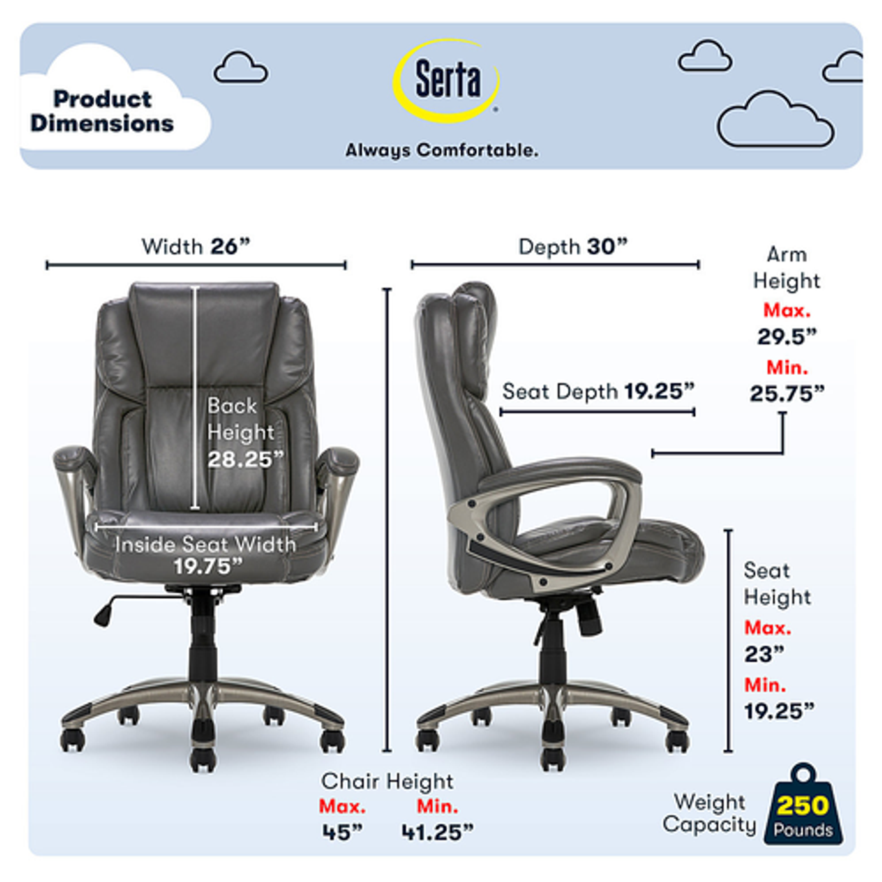 Serta - Garret Bonded Leather Executive Office Chair with Premium Cushioning - Gray