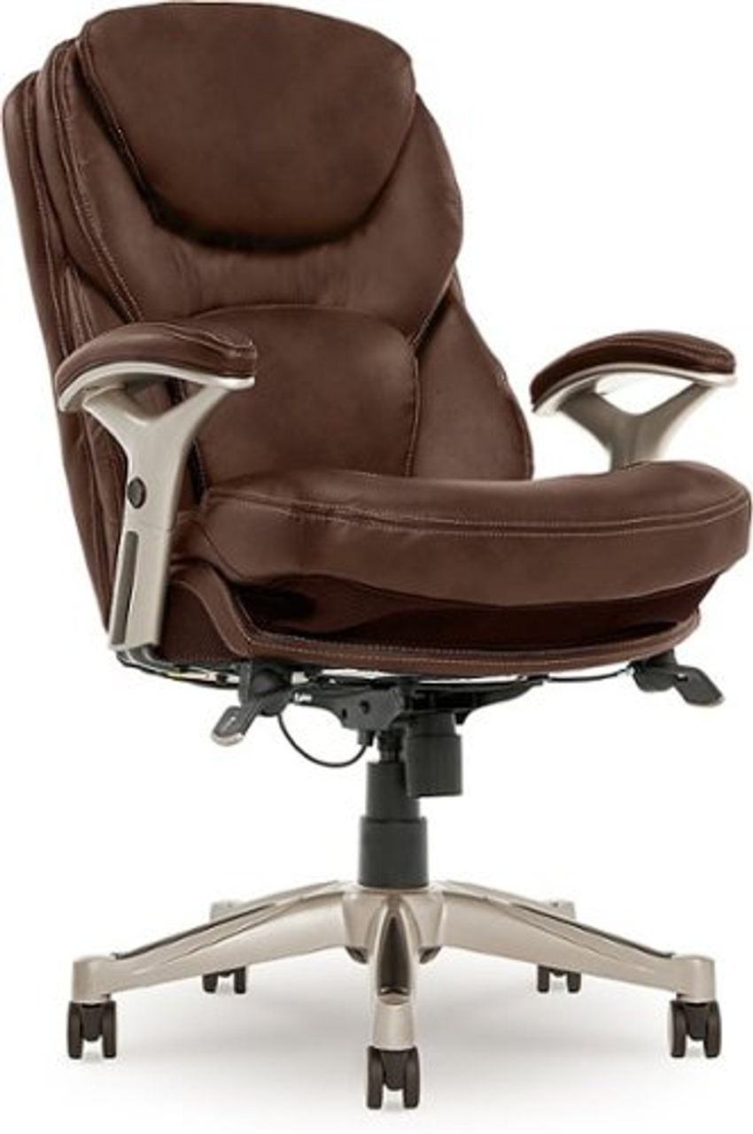 Serta - Upholstered Back in Motion Health & Wellness Office Chair with Adjustable Arms - Bonded Leather - Chestnut Brown