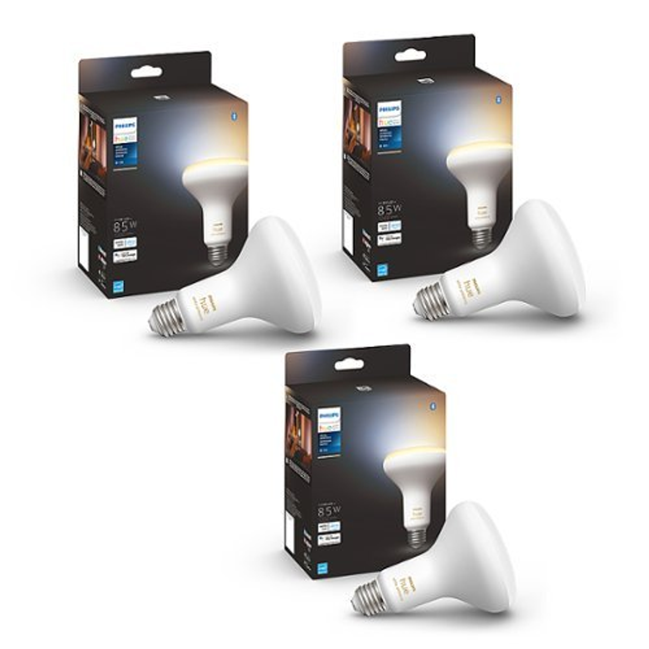 Philips - Hue BR30 Bluetooth 85W Smart LED Bulb (3-pack) - White