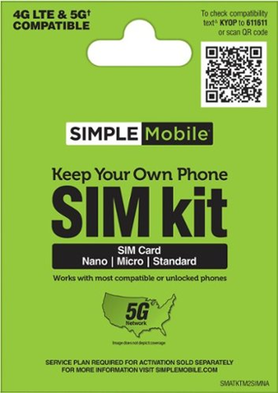 SIMPLE Mobile Bring your own phone Dual Mini SIM pack (CDMA/GSM) Tri-punch (No Airtime) - Multi