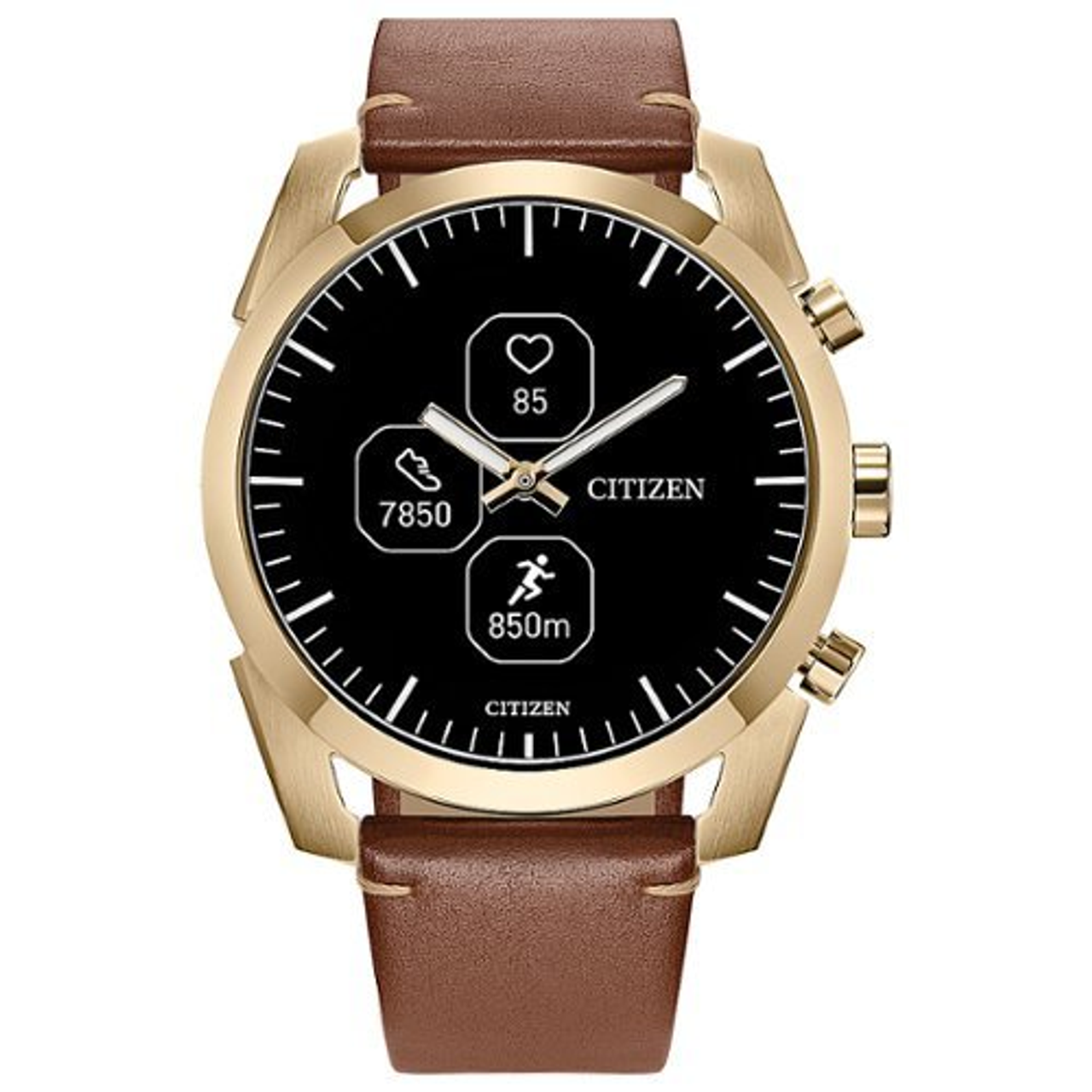 Citizen - CZ Smart Unisex Hybrid 42.5mm Goldtone IP Stainless Steel Smartwatch with Brown Leather Strap