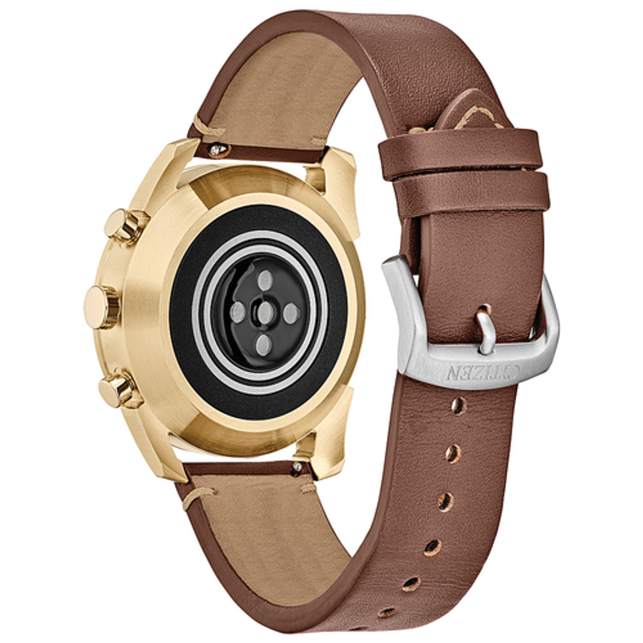 Citizen - CZ Smart Unisex Hybrid 42.5mm Goldtone IP Stainless Steel Smartwatch with Brown Leather Strap