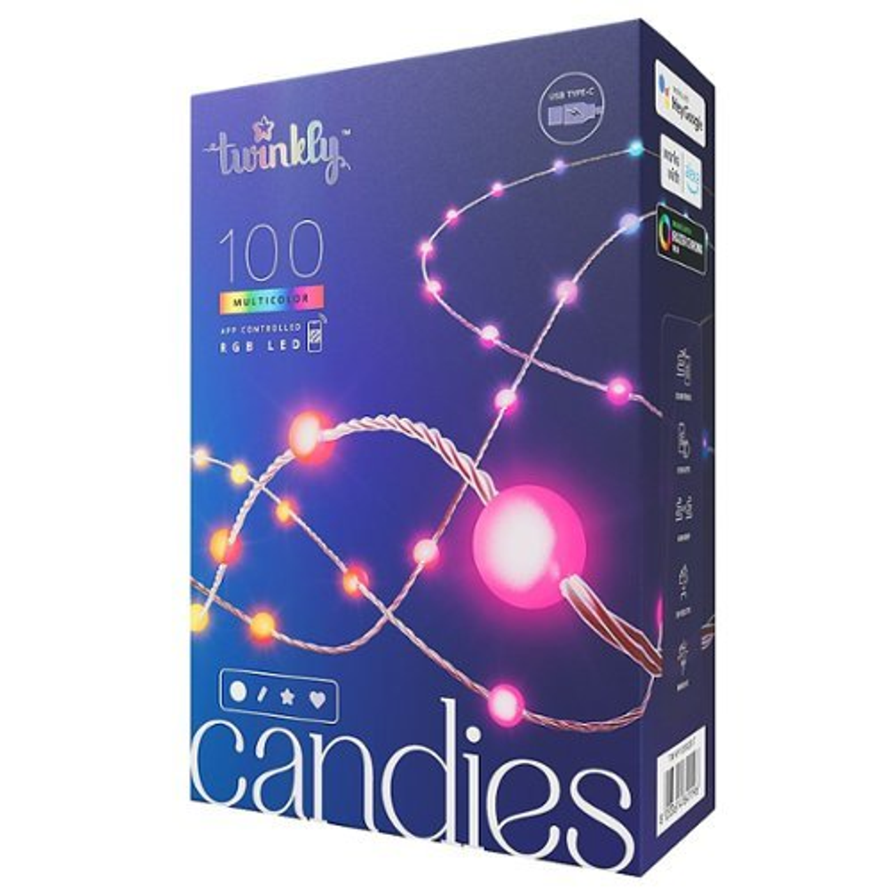 Twinkly Candies Pearl Shaped 100 RGB LED Smart Light String Clear Wire USB-C - Multicolor