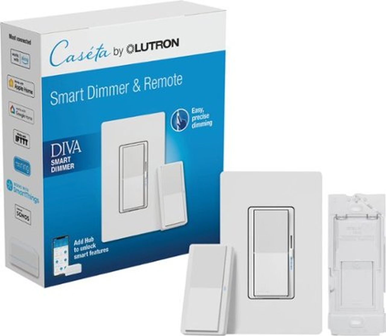 Lutron - Diva Smart Dimmer Switch 3-Way Kit with Pico Paddle Remote, 150-Watt LED, White (DVRF-PKG1D-WH-R) - White