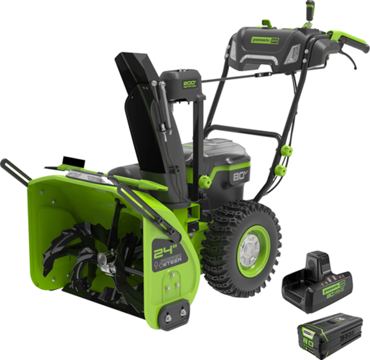 Greenworks - 24 in. Pro 80-Volt Cordless Brushless Two Stage Snow Blower (2 x 4.0 AH Batteries and Charger Included) - Direct Import - Green