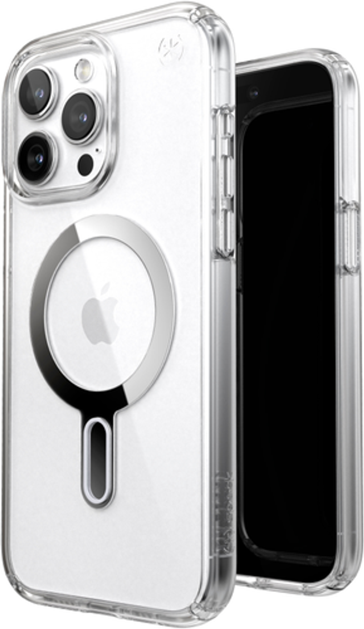 Speck - Presidio Perfect-Clear ClickLock Case with MagSafe for Apple iPhone 15 Pro Max - Clear/Chrome