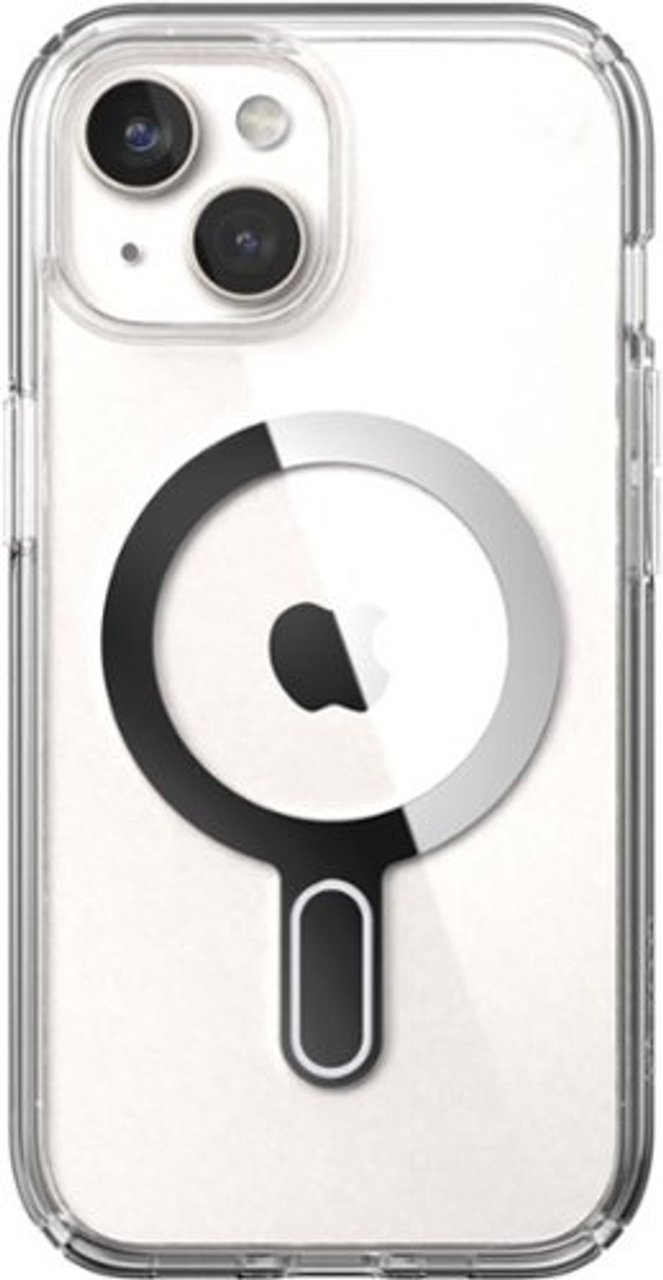 Speck - Presidio Perfect-Clear ClickLock Case with MagSafe for Apple iPhone 15/14/13 - Clear/Chrome