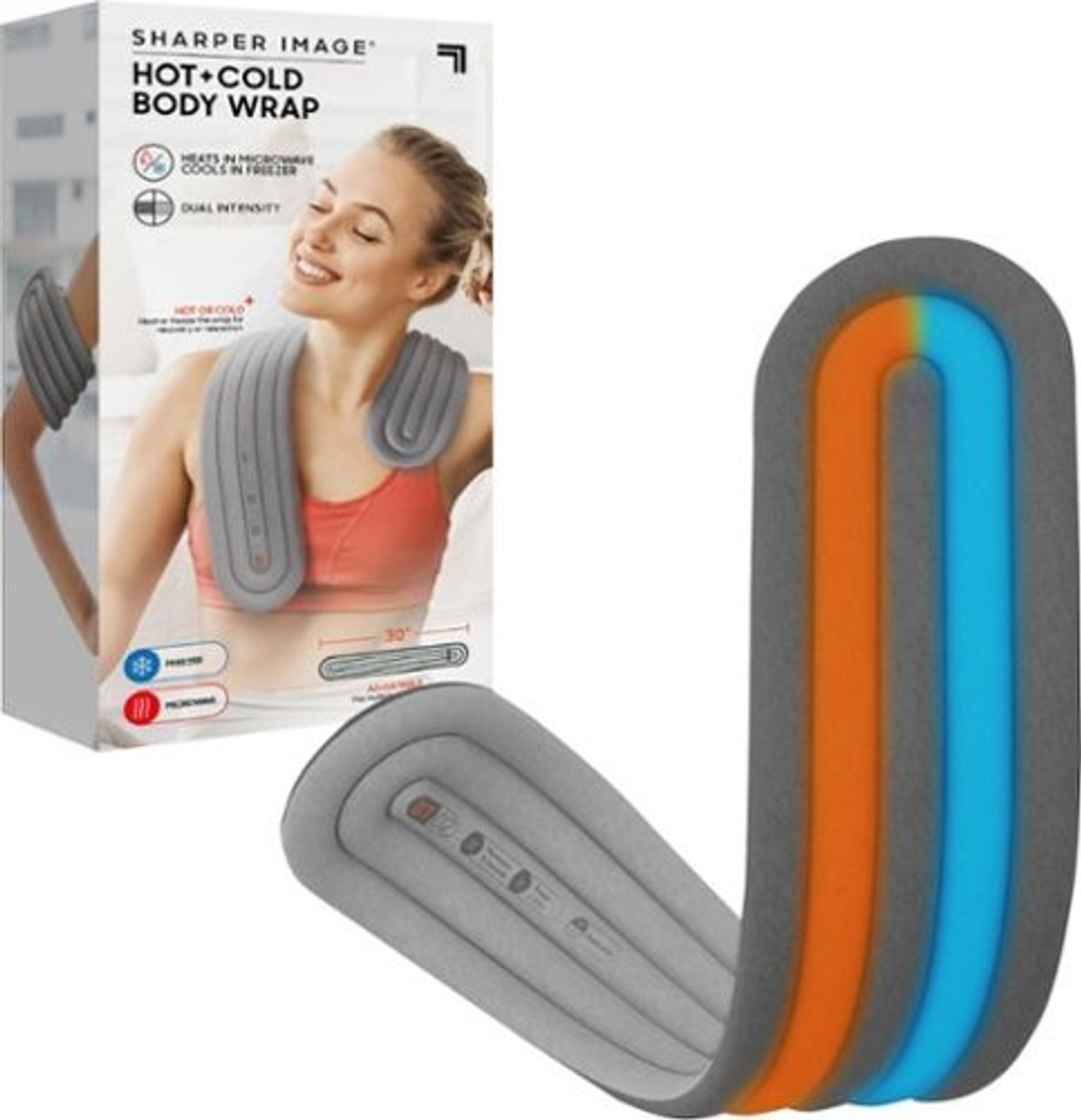Sharper Image - Hot + Cold Body Wrap, Dual Intensity Soft Fabric for Neck, Shoulders, Legs & Arms - Gray