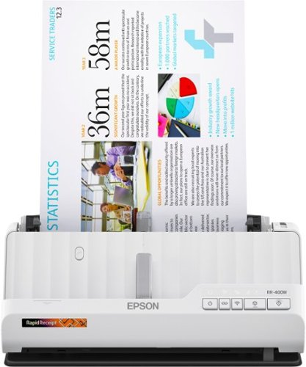 Epson RapidReceipt RR-400W Wireless Duplex Compact Desktop Receipt and Document Scanner - White