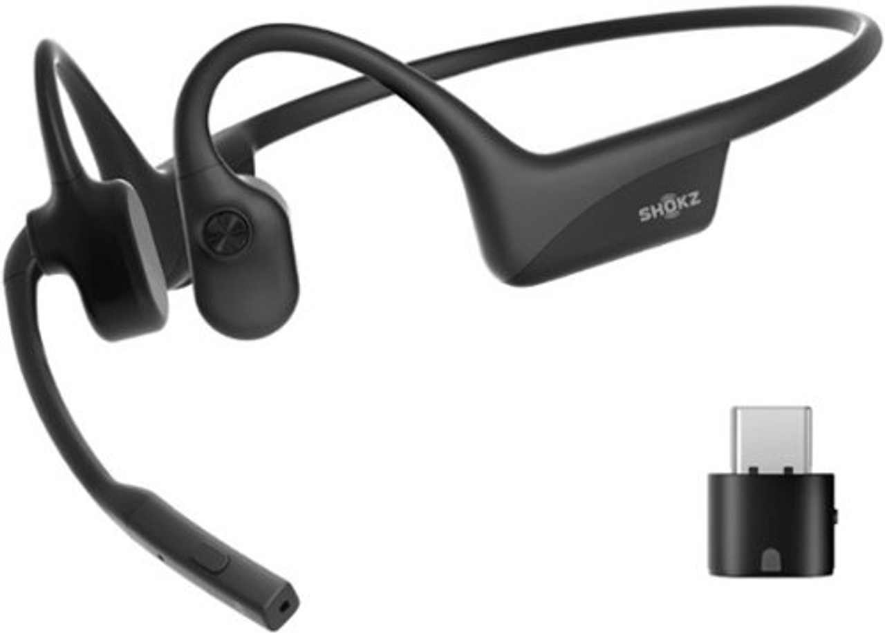 Shokz - OpenComm 2 UC Bone Conduction Bluetooth Headset With USB-C Wireless Adapter - Black