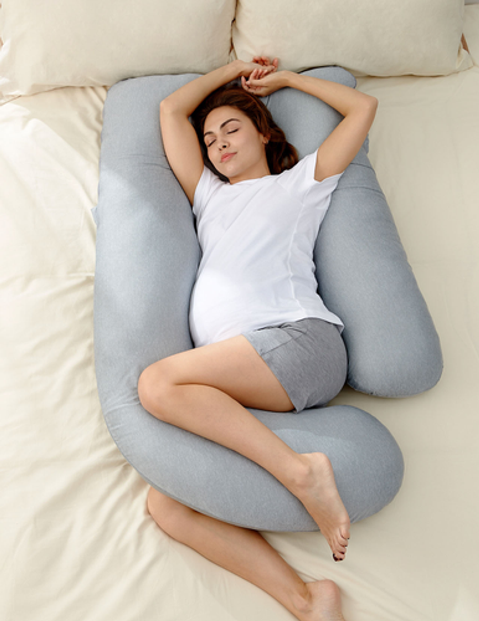 Momcozy - U Shaped Cooling Fabric Pregnancy Pillow - Gray