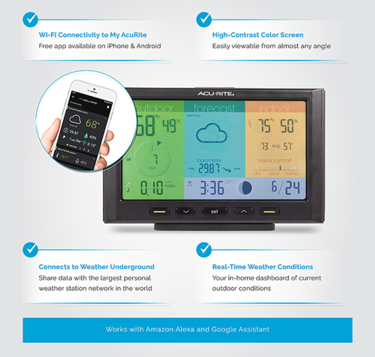 AcuRite Iris Home Weather Station with Wi-Fi Color Display for Remote Monitoring - Black