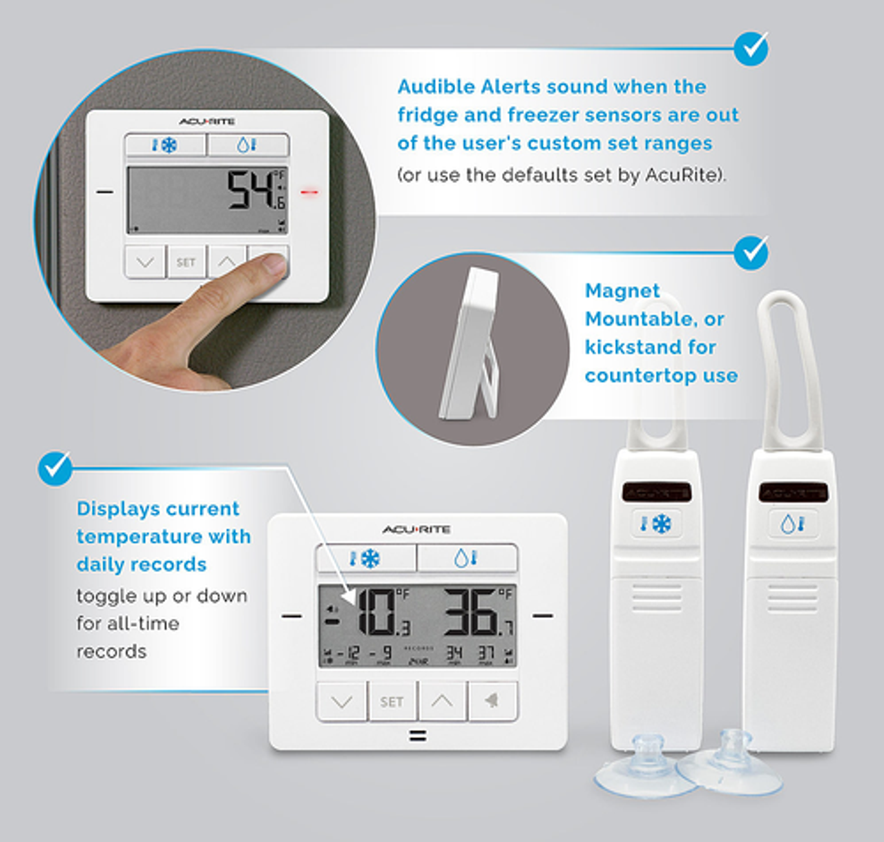 AcuRite - Matte White Digital Fridge and Freezer Thermometer with Wireless Sensors - White