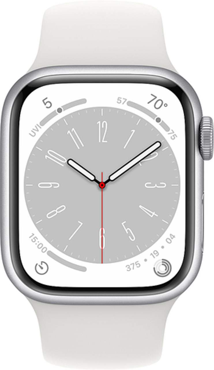 Apple Geek Squad Certified Refurbished Watch Series 8 (GPS) 41mm  Aluminum Case with White Sport Band - S/M - Silver