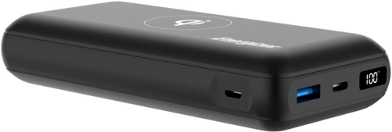 Energizer - Ultimate Lithium 20,000 mAh 20W USB-C PD & 15W Qi Wireless Universal Portable Battery Charger Power Bank w/ LCD Display - Black
