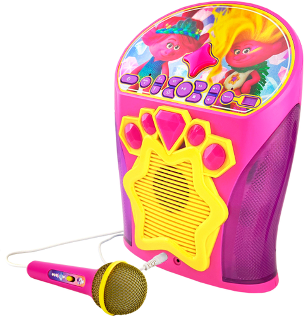 eKids - DreamWorks Trolls Bluetooth Karaoke with Sing-Along Microphone and EZ Link Technology - Pink