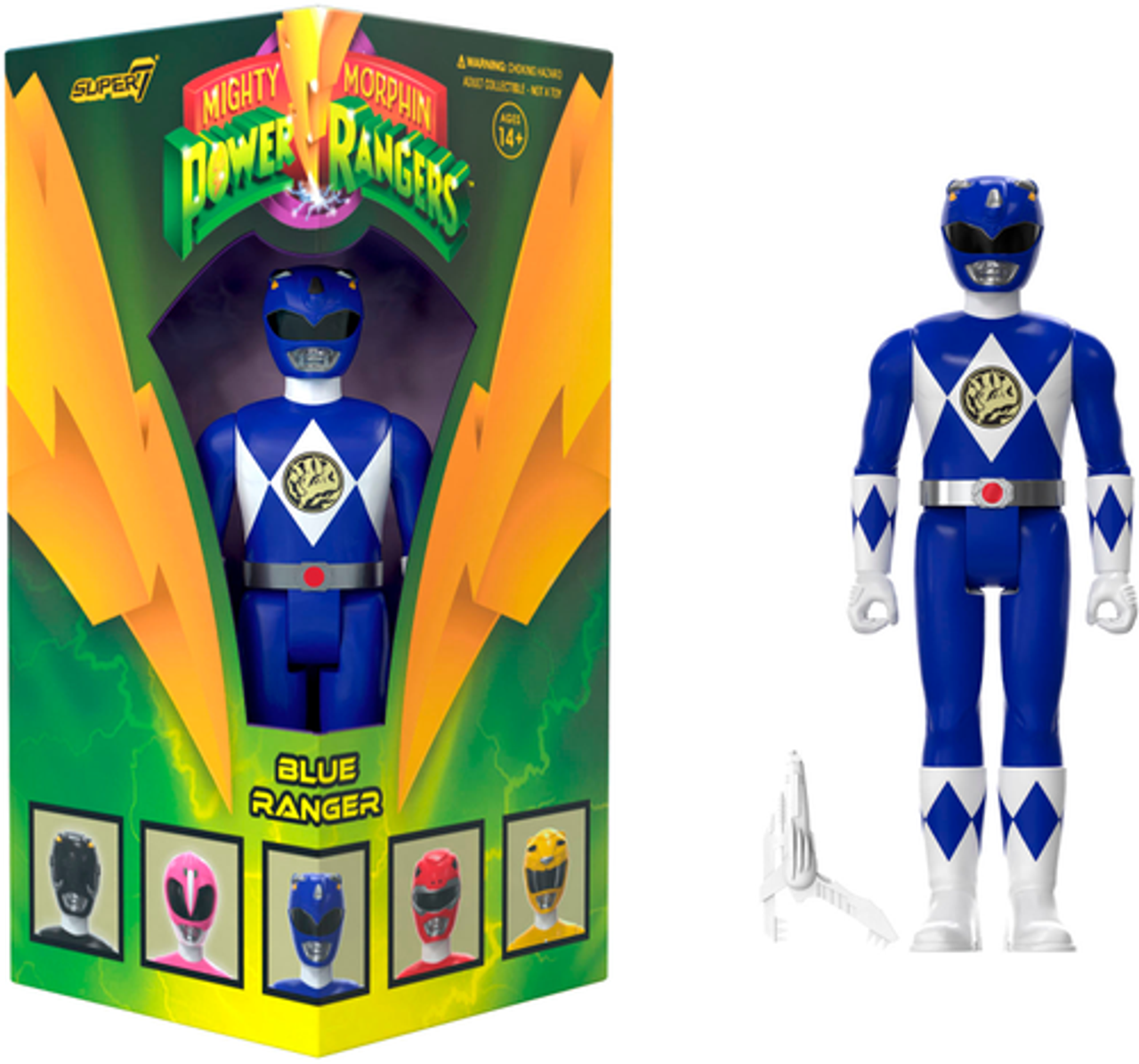 Super7 - ReAction 3.75 in Plastic Mighty Morphin Power Rangers SDCC 2023 - Blue Ranger - Multicolor