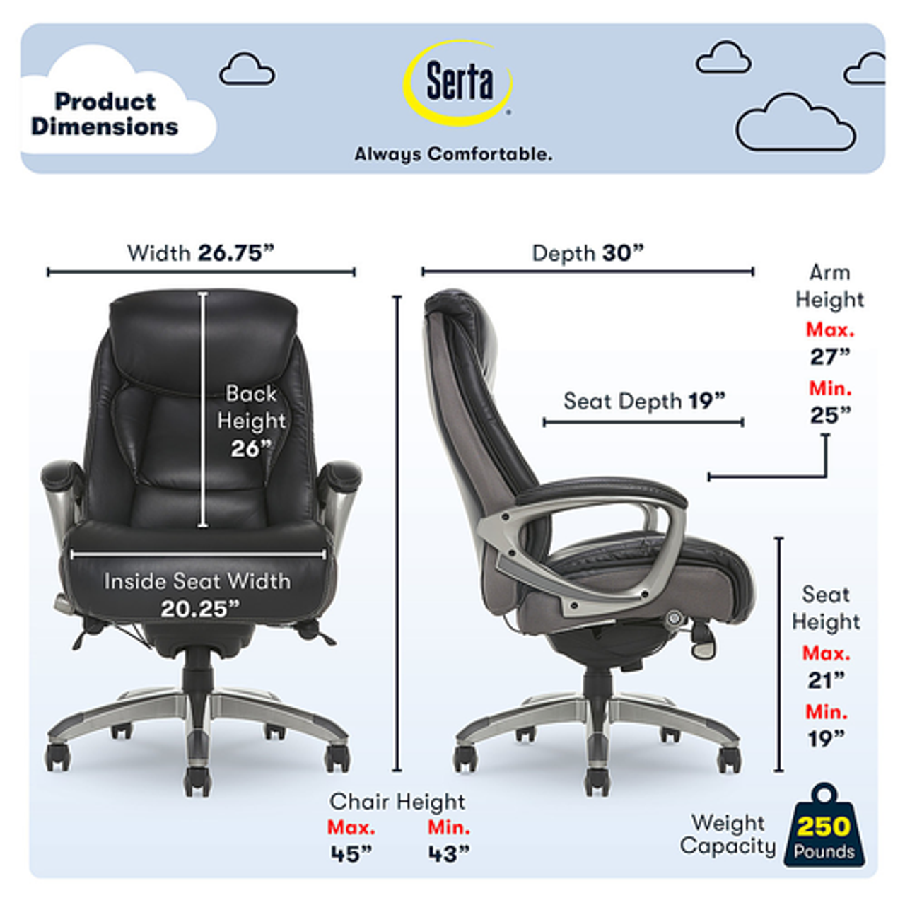 Serta - Lautner Executive Office Chair - Black with Gray Mesh