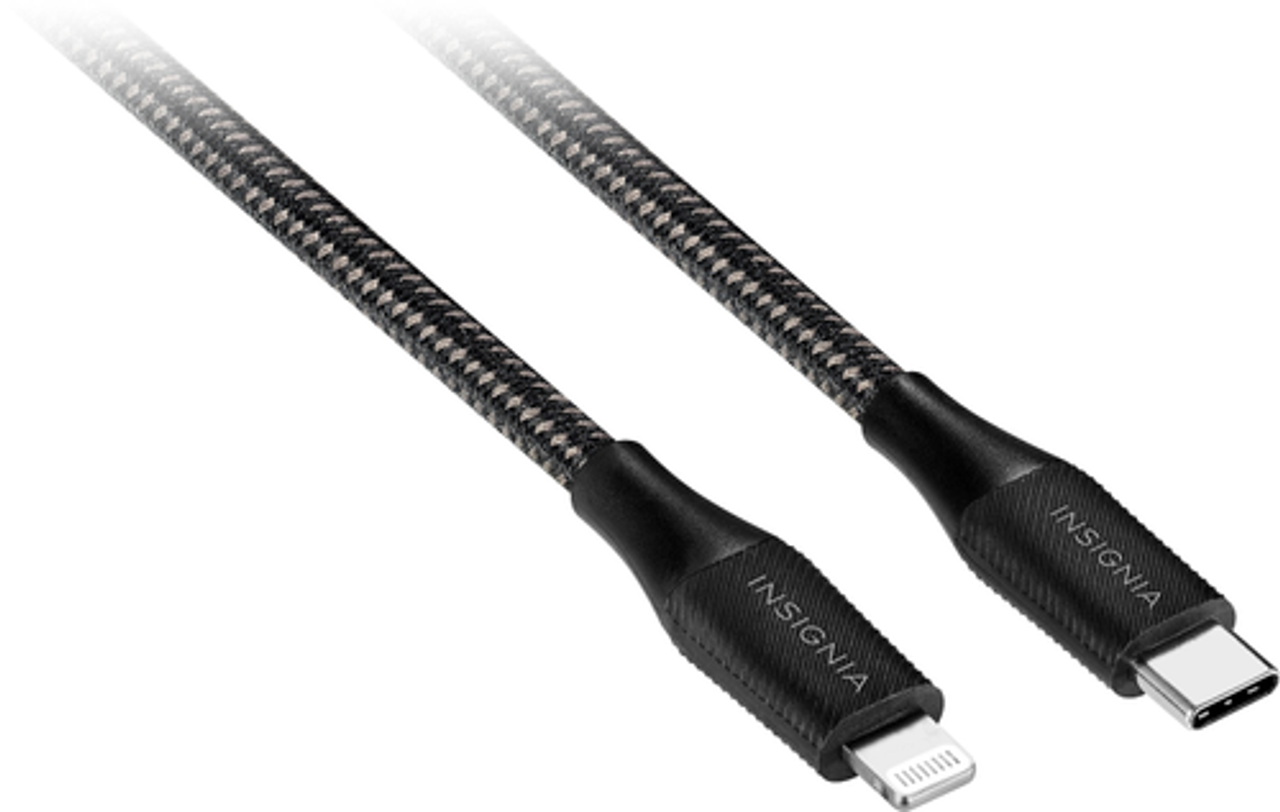 Insignia™ - 10’ USB-C to Lightning Charge-and-Sync Braided Cable - Black
