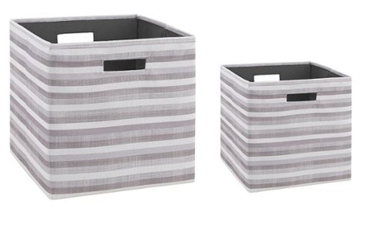 Linon Home Décor - Chabis Foldable Fabric Storage Bins, Set of Two - Gray Stripe