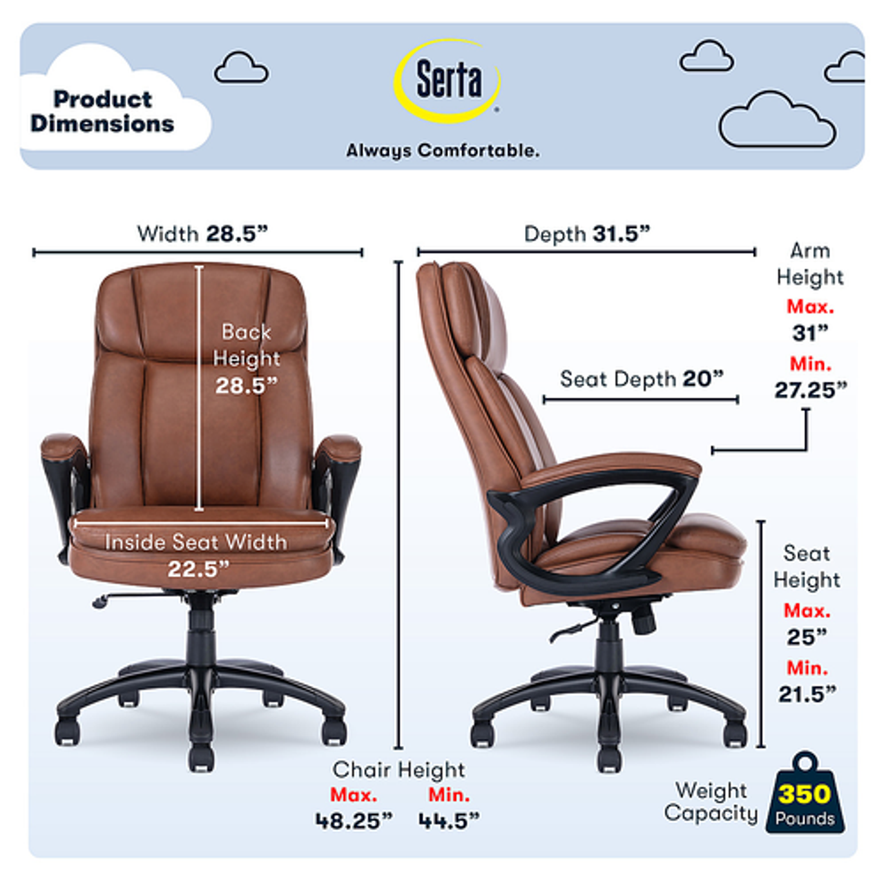 Serta - Fairbanks Bonded Leather Big and Tall Executive Office Chair - Cognac