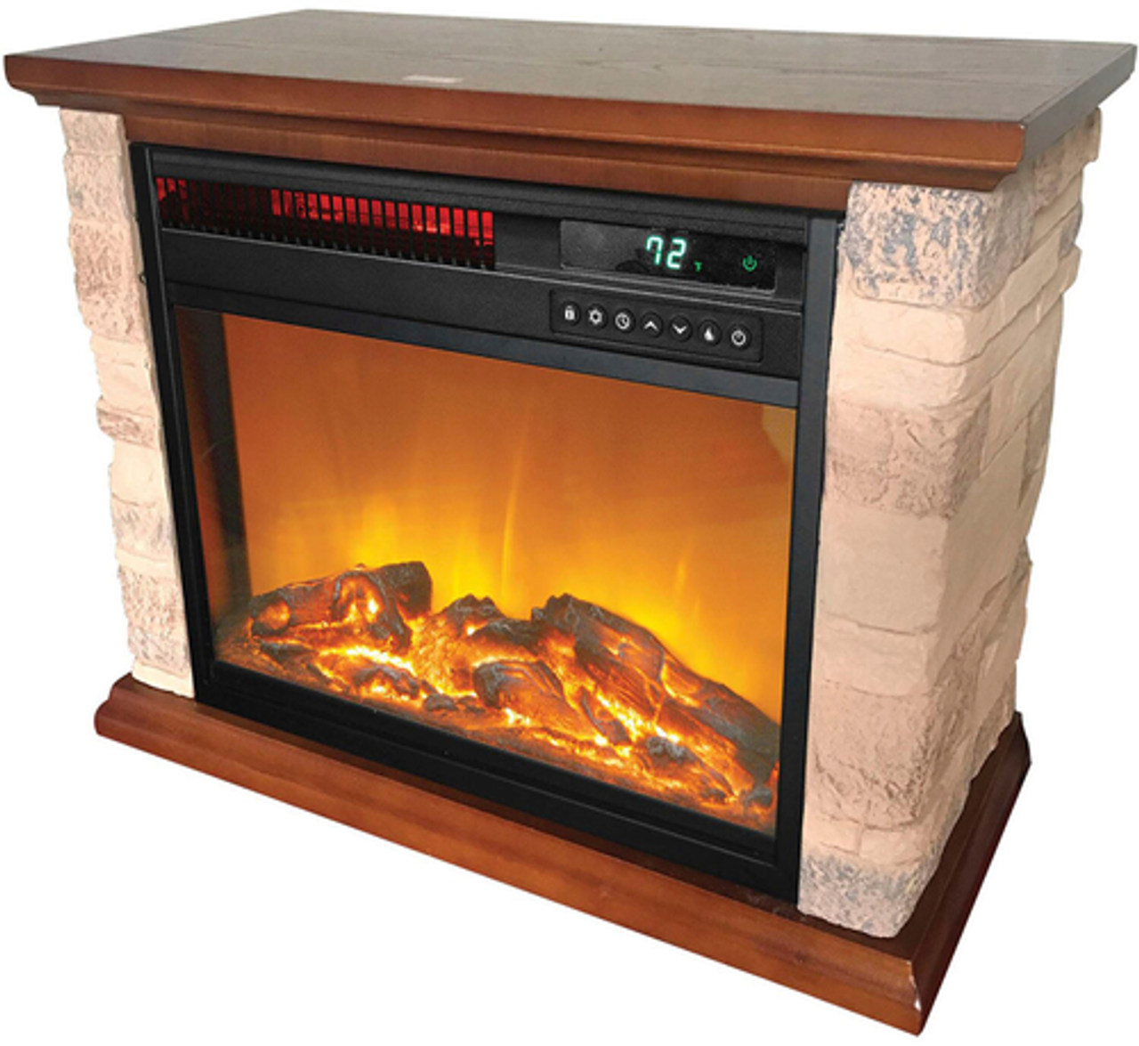 Lifesmart - 3-element Small Square Infrared Fireplace with Faux Stone Accent - Black