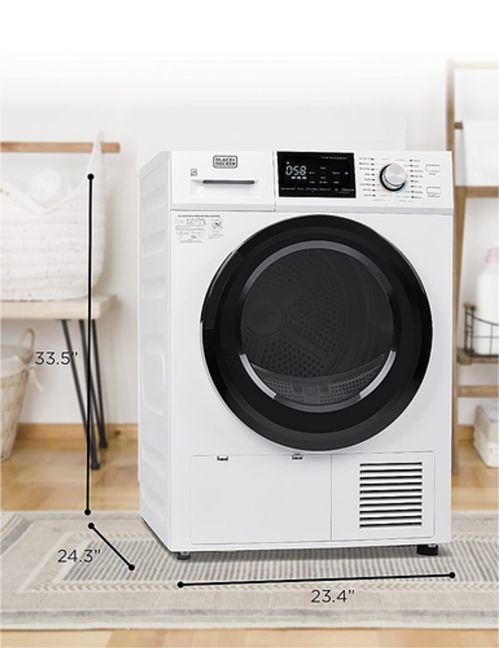 Black+Decker - 4.4 Cu.Ft. Stackable Smart Electric Dryer with Standard Wall Outlet - White