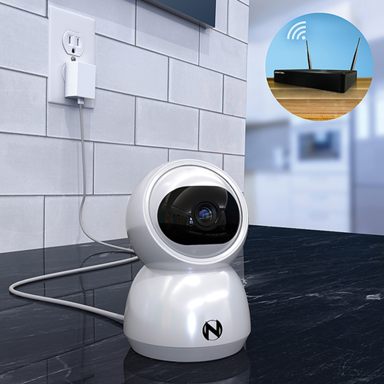 Night Owl - Indoor Wi-Fi IP Plug In 3MP Deterrence Camera with Pan, Tilt and 2-Way Audio - White