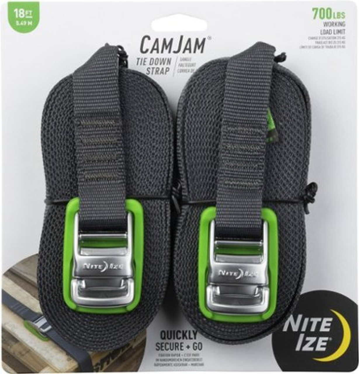 Nite Ize - CamJam Tie Down Strap 18 ft. - 2 Pack - Charcoal/Lime