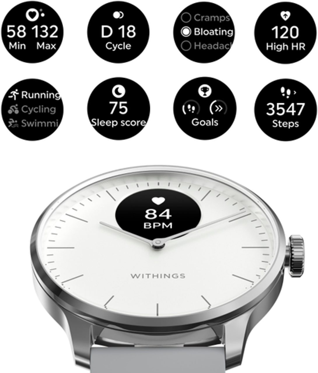 Withings - ScanWatch Light -  Daily Health Hybrid Smartwatch - 37mm - White/Silver