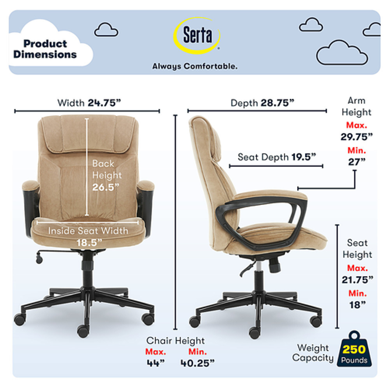 Serta - Hannah Upholstered Executive Office Chair - Soft Plush - Beige