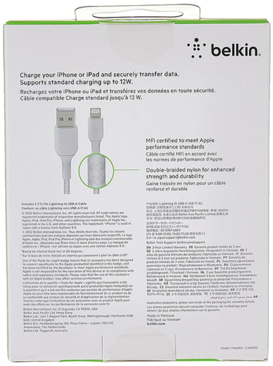 Belkin - BoostCharge Braided USB-A to Lightning Cable 3.3ft - White