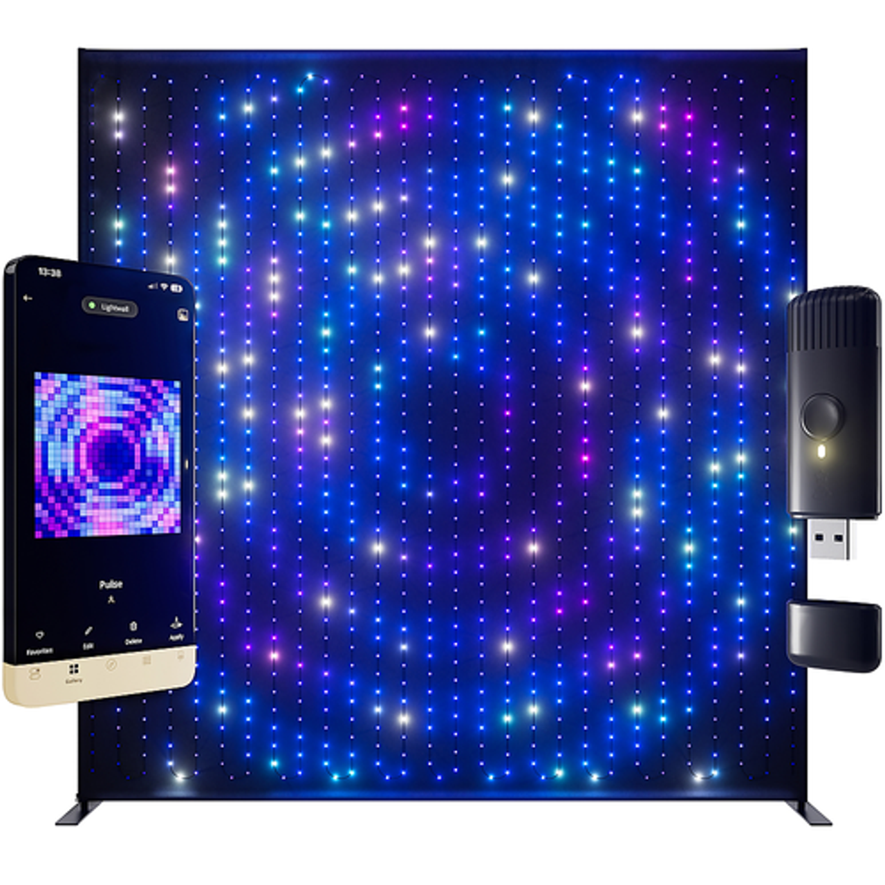 Twinkly Lightwall 1120 RGB LED 9' x 8.6' with Stand and Music Accessory - Black