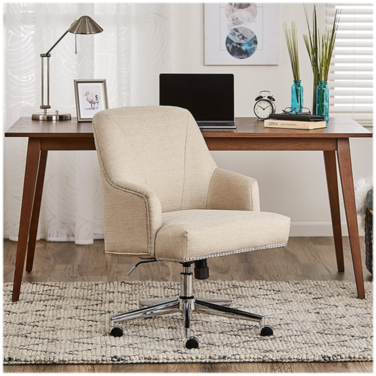 Serta - Leighton Fabric Home Office Chair - Chrome/Light Beige