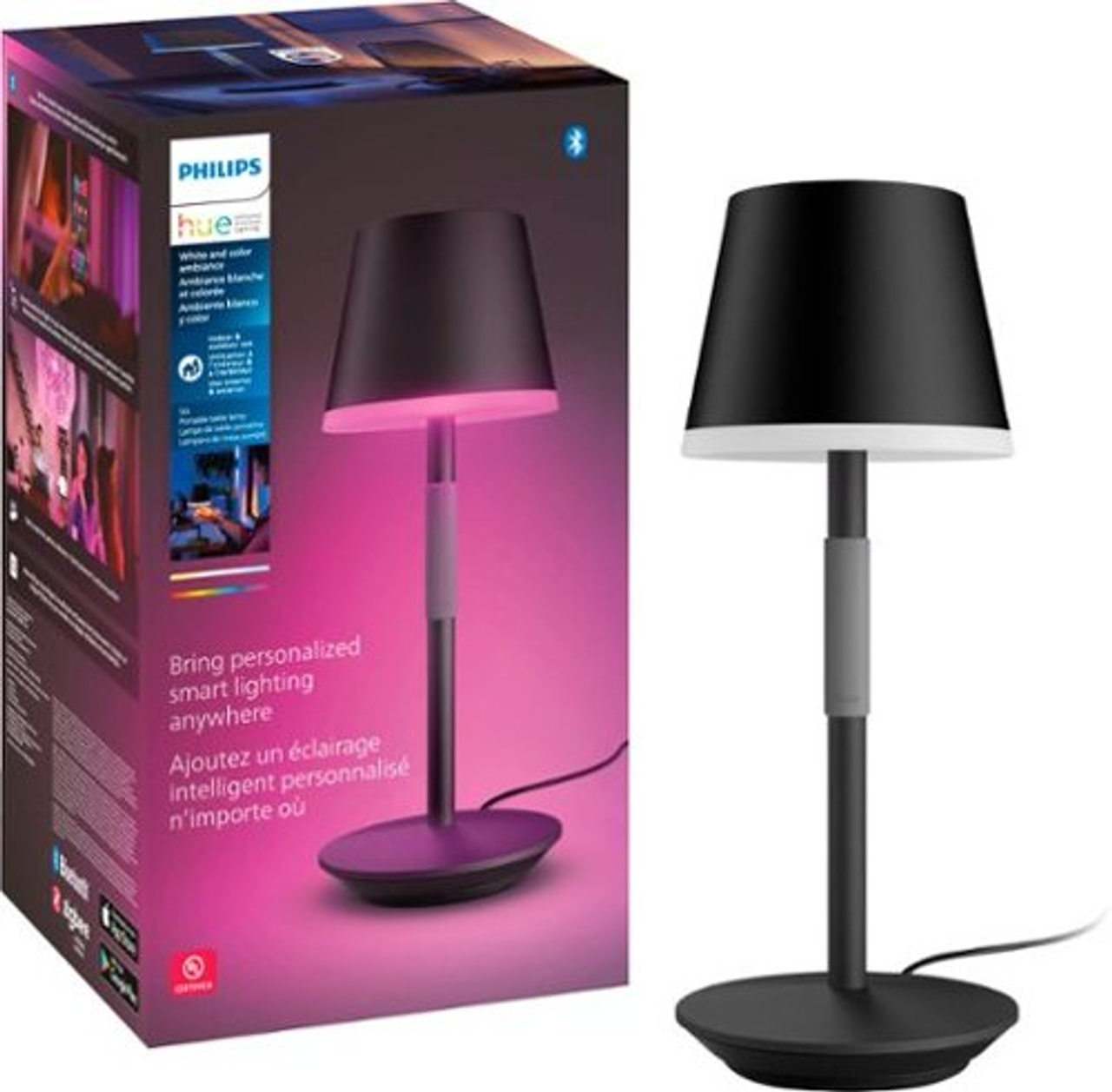 Philips - Geek Squad Certified Refurbished Hue Go Portable Table Lamp - Black