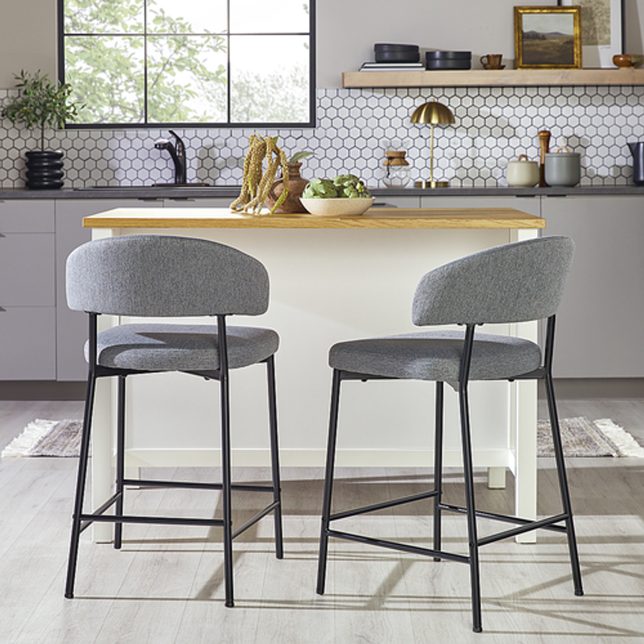 Walker Edison - Modern Curved Back Counter Stool (2-Piece Set) - Charcoal