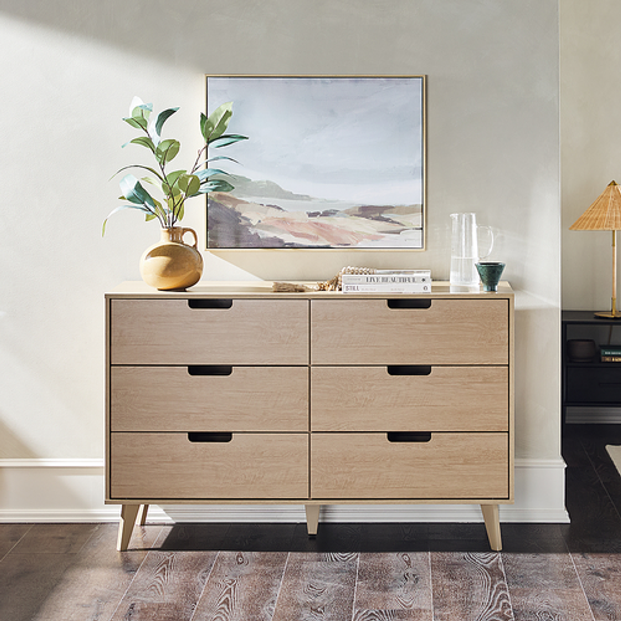 Walker Edison - Simple Dresser with Six Cut Out Handles - Riviera