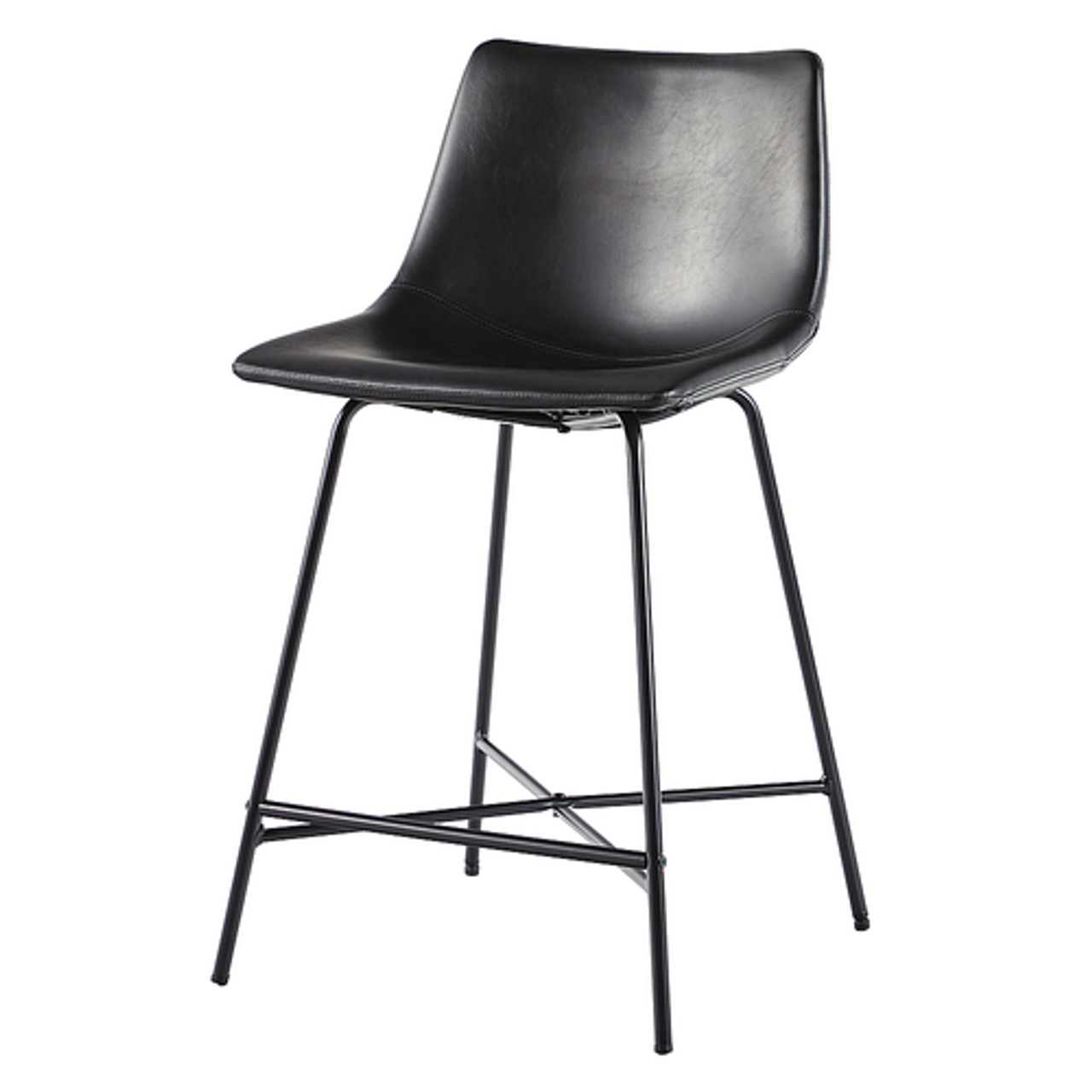 Walker Edison - Upholstered Counter Stool with Metal X Base (2-Piece set) - Black