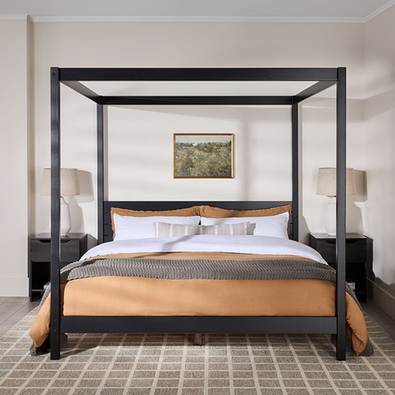 Walker Edison - Minimalist Solid Wood Canopy King Bedframe - Black