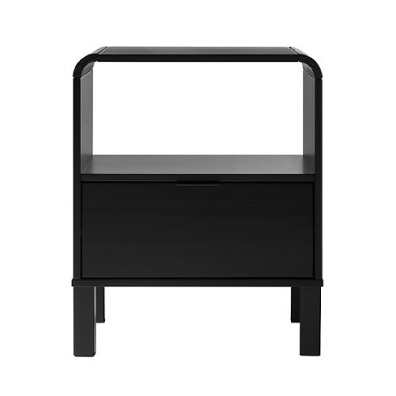 Walker Edison - Modern Curved-Frame 1-Drawer Solid Wood Nightstand - Black