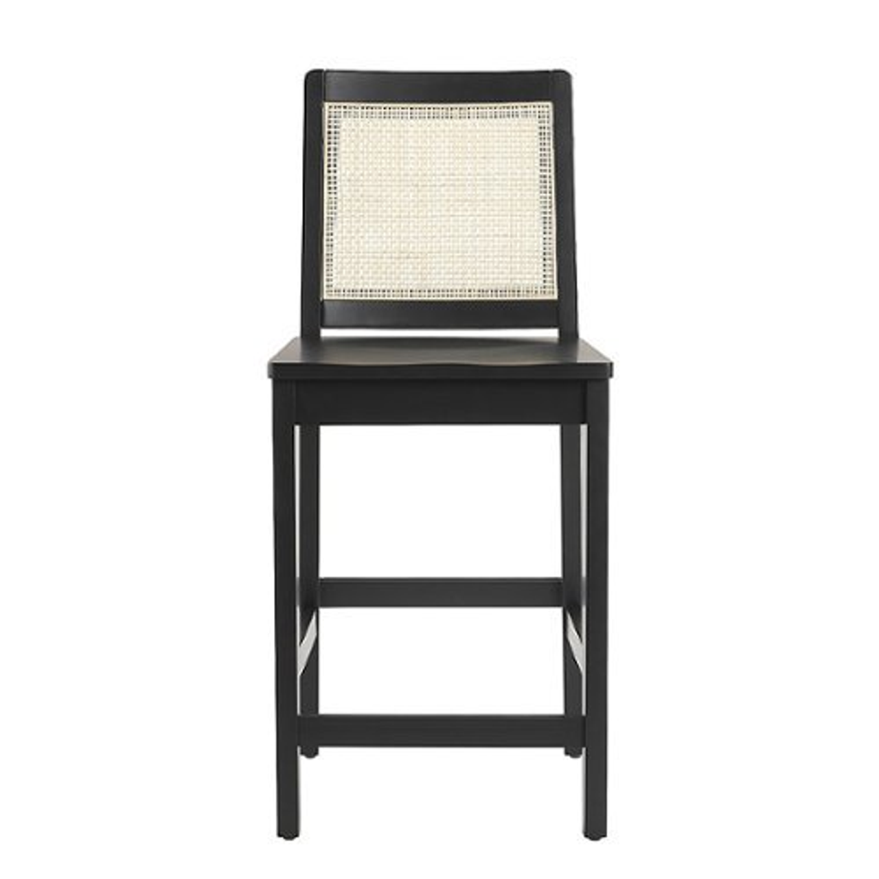 Walker Edison - Contemporary Wood Counter Stool with Rattan Back Inset (2-Piece Set) - Black