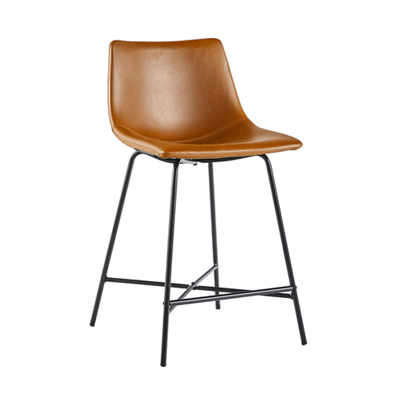 Walker Edison - Upholstered Counter Stool with Metal X Base (2-Piece set) - Whiskey Brown