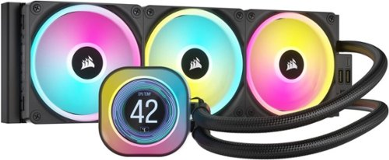 CORSAIR - iCUE LINK H150i QX RGB LED 360mm Radiator Liquid Cooler (3 120mm Core Fans with 2.1" IPS LCD Screen - Black