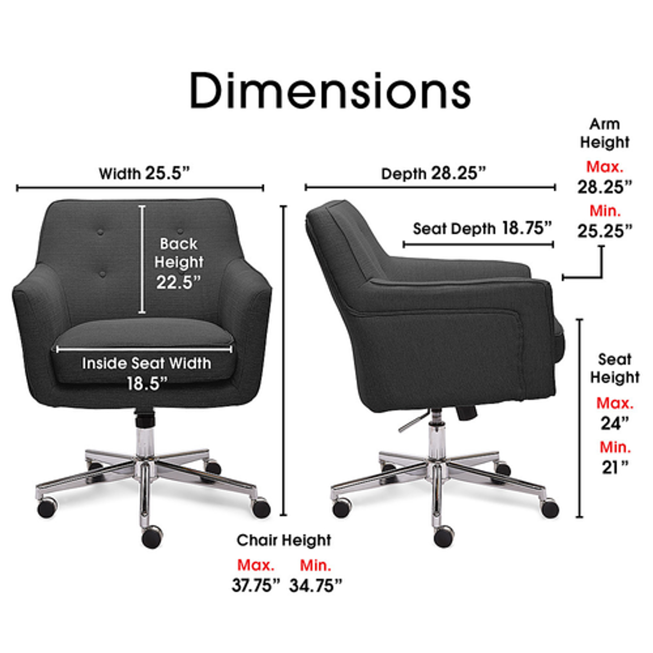 Serta - Ashland Memory Foam & Twill Fabric Home Office Chair - Graphite