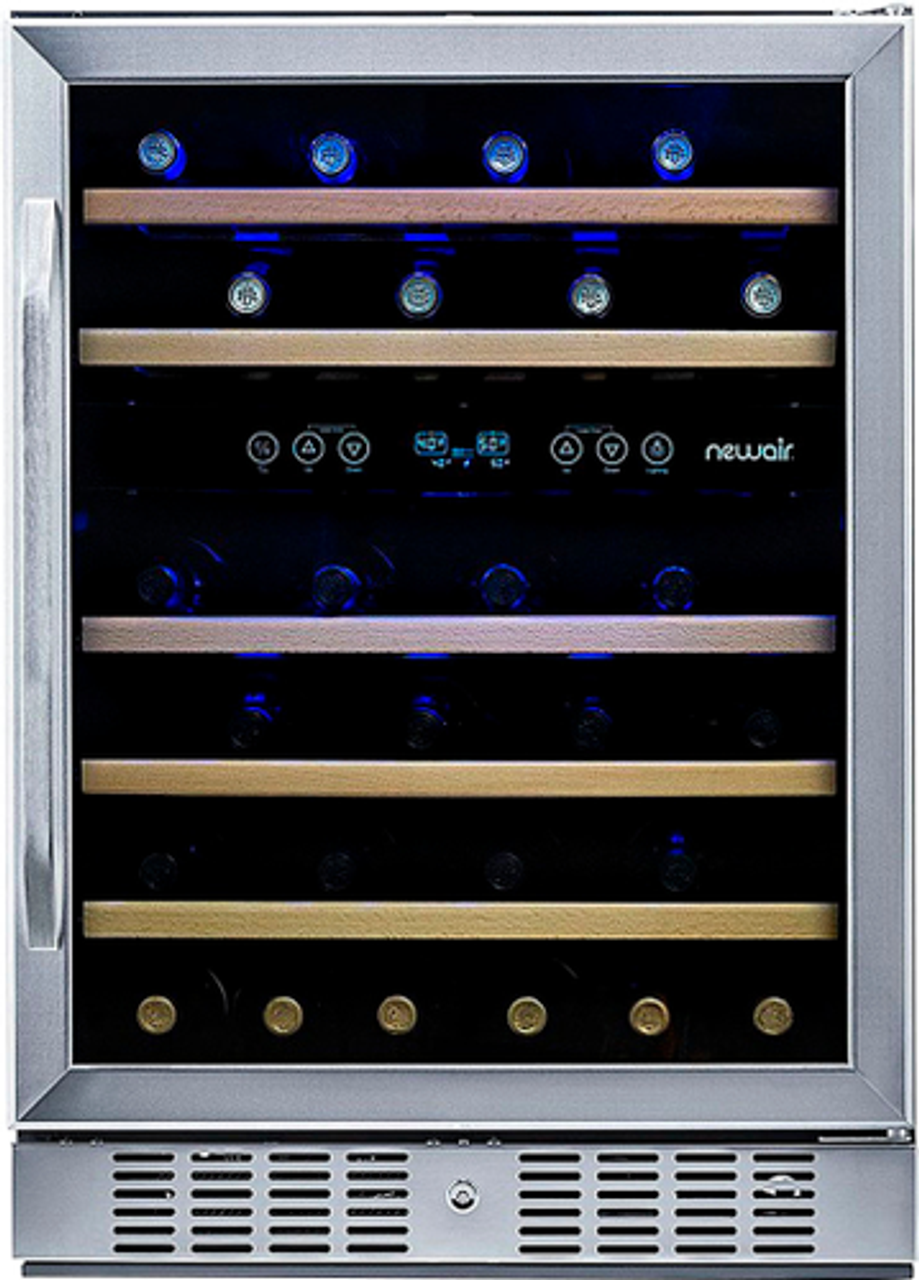 NewAir - 24” Built-in 46 Bottle Factory Refurbished Dual Zone Compressor Wine Cooler with Beech Wood Shelves - Stainless Steel