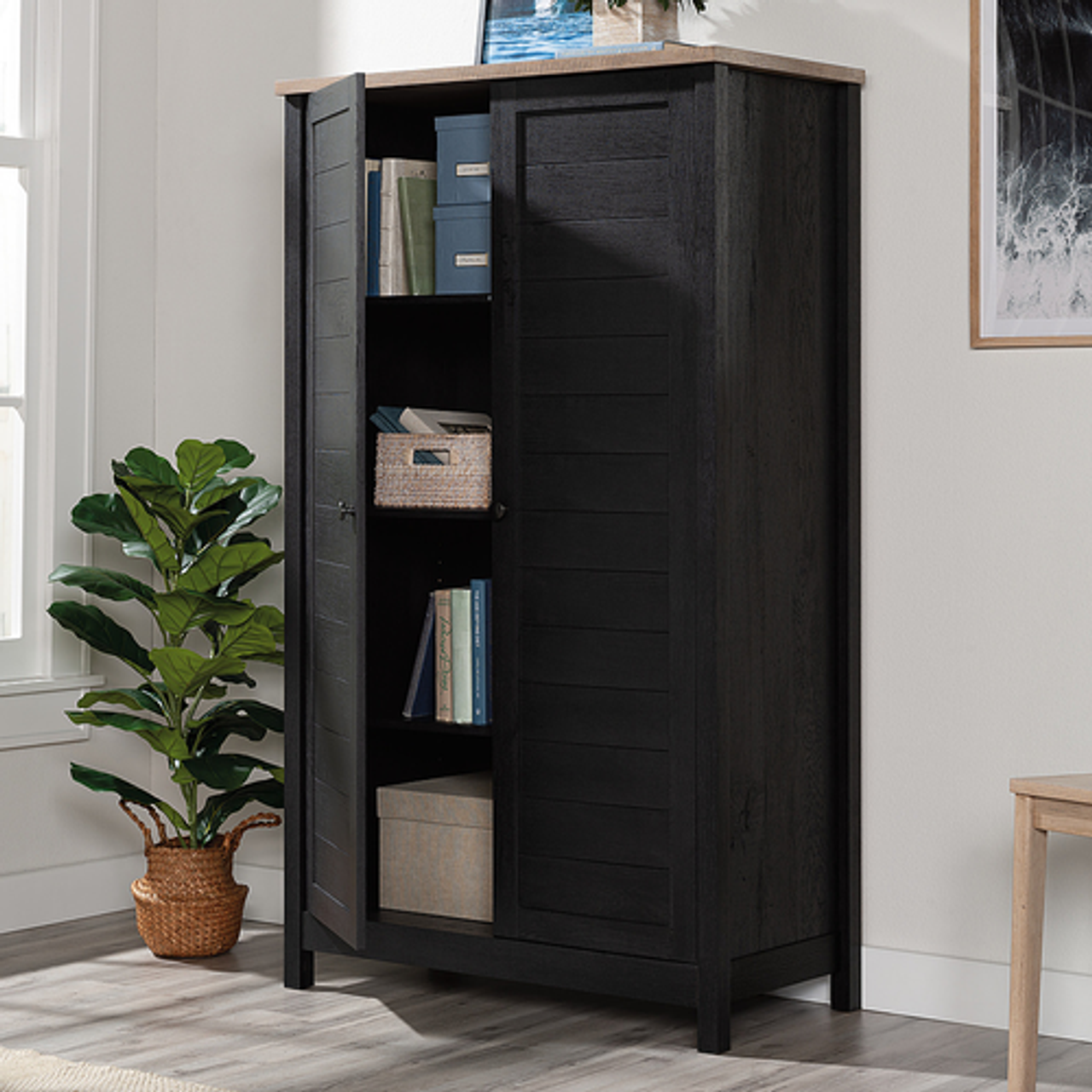 Sauder - 2-Door Storage Cabinet in Raven Oak - Raven Oak®