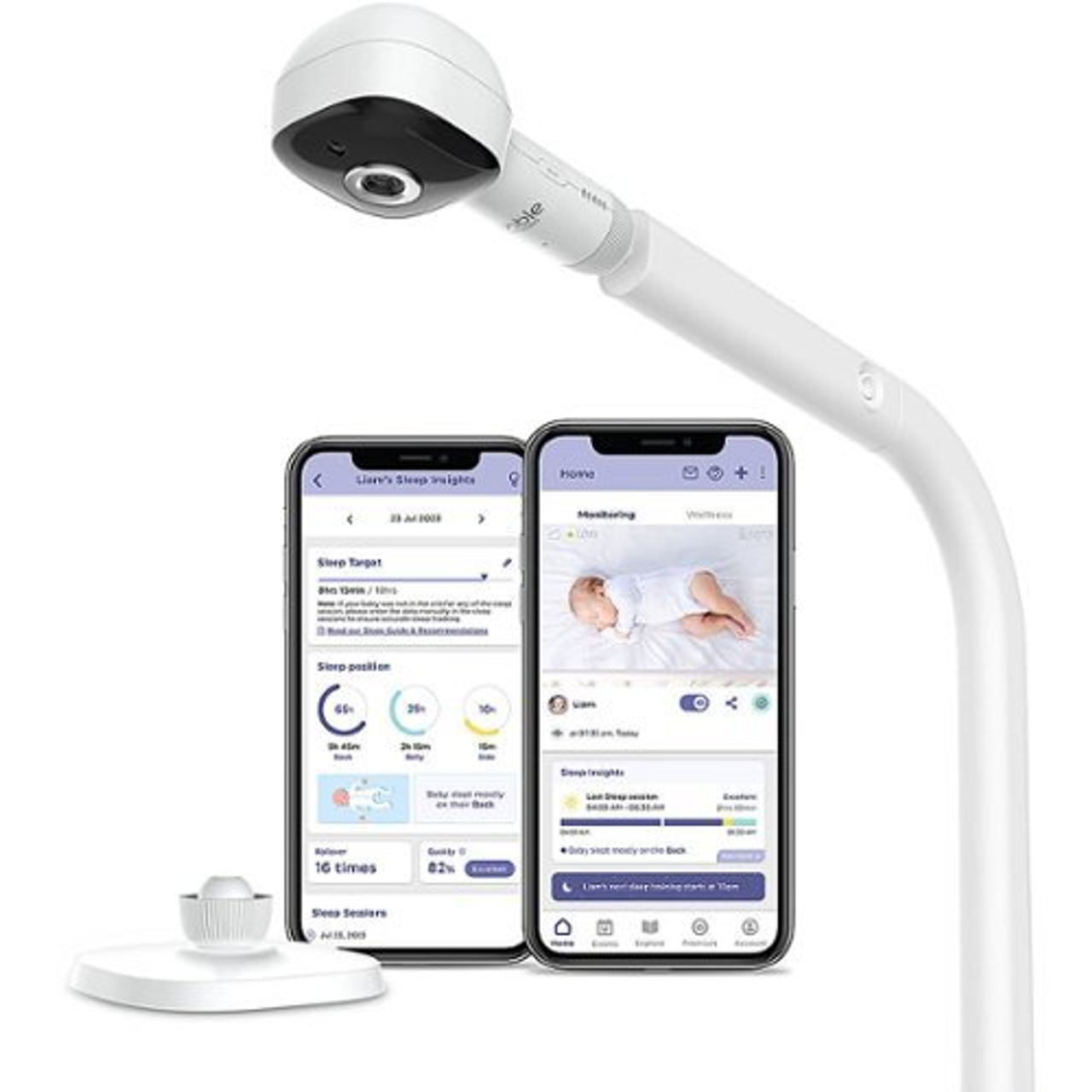 Hubble Connected - SkyVision AI-Enhanced Smart Camera Baby Monitor with Secure Wi-Fi Connection, Crib Mount, and Covered Face Alert - White