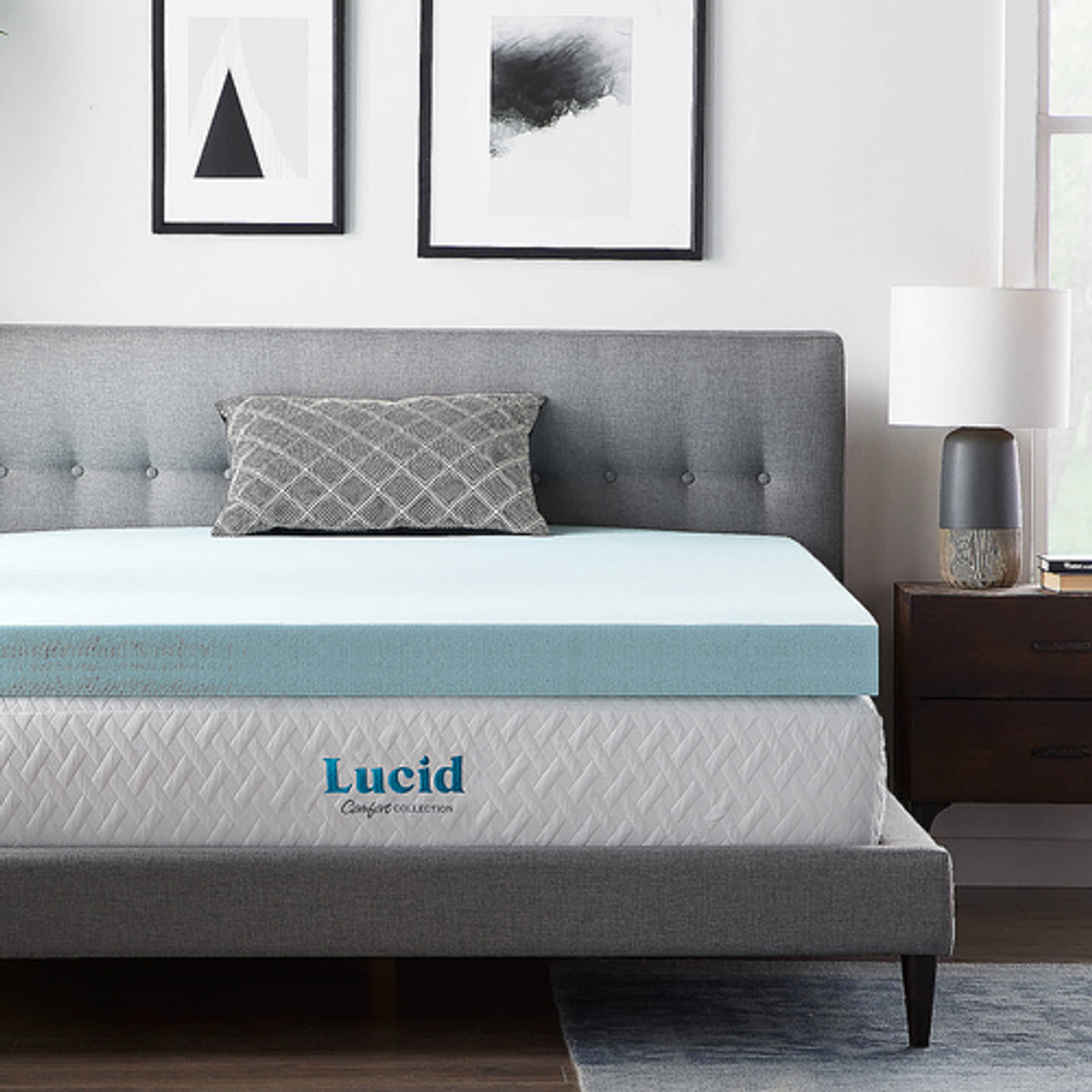 Lucid Comfort Collection 4" Gel Memory Foam Topper, Twin - Blue