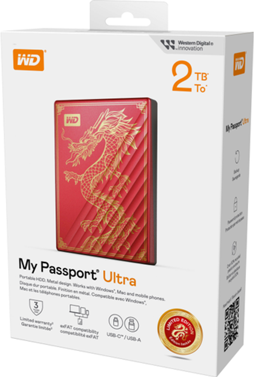 WD - My Passport Ultra 2TB External USB-C Limited Edition Dragon Portable Hard Drive - Red